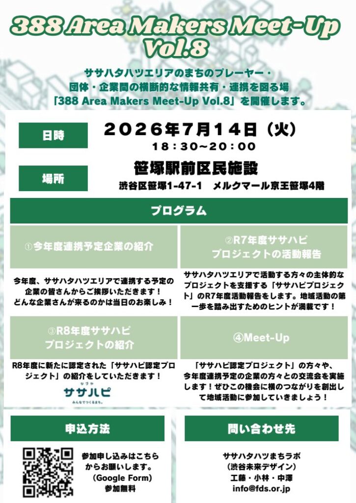 388 Area Makers Meet-Up Vol.8 イベント 渋谷区 笹塚 幡ヶ谷 初台 本町