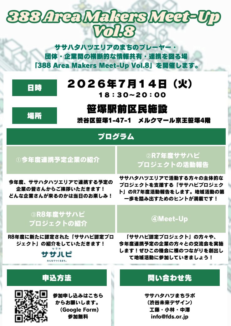 388 Area Makers Meet-Up Vol.8 イベント 渋谷区 笹塚 幡ヶ谷 初台 本町